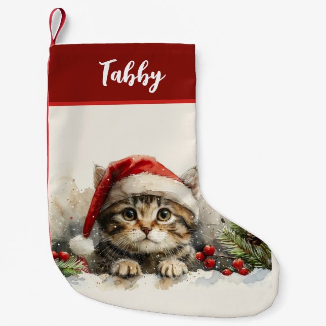 Petite Chaussette De Noël Cute Kitten Noël Stocker Chat personnalisé (Devant)