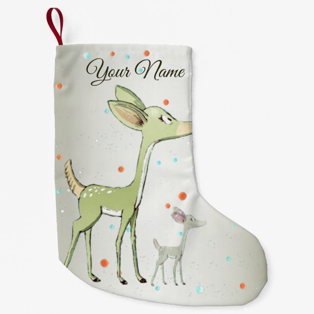 Petite Chaussette De Noël Cute Little Green Deers Winter Holidays  (Devant)