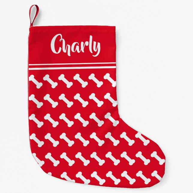 Petite Chaussette De Noël Cute Motif d'os de chien - Rouge Personnalisé (Devant)