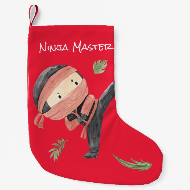 Petite Chaussette De Noël Cute Ninja à Orange - Cadeau de vacances personnal (Devant)