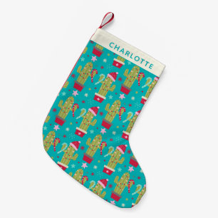 Petite Chaussette De Noël Cute Noël Kawaii Cactus Bleu Personnalisé