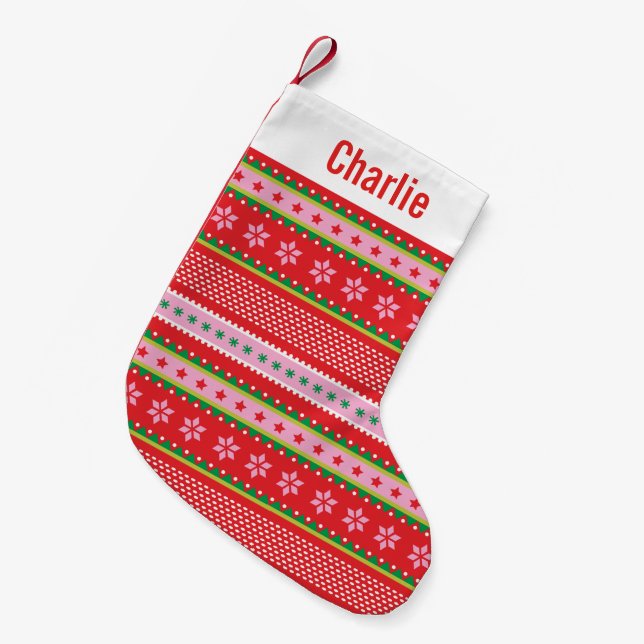 Petite Chaussette De Noël Cute Nordic Sweater motif rouge rose vert (Devant (Accrochage))
