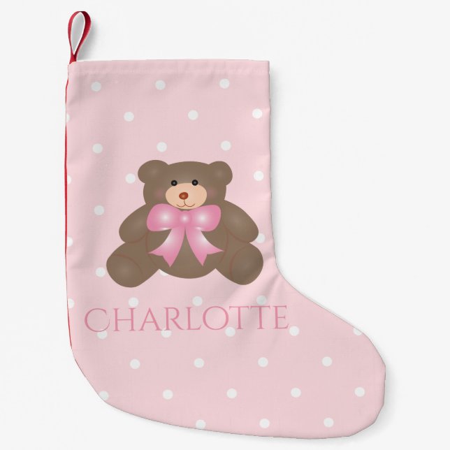 Petite Chaussette De Noël Cute Pastel Pink Ribbon Sweet Teddy Ours Bébé Fill (Devant)