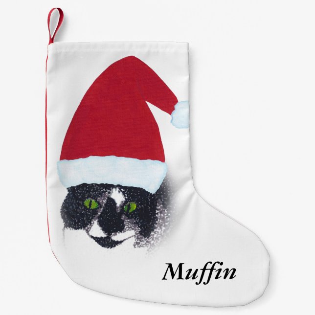 Petite Chaussette De Noël Cute Père Noël Tuxedo Chat Noël Stockage (Devant)