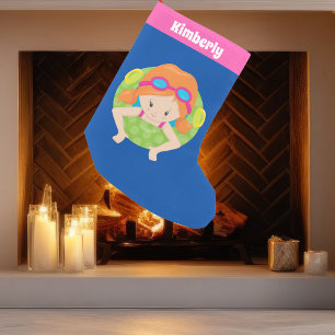 Petite Chaussette De Noël Cute Piscine Redhead Girl Personnalisé rose bleu