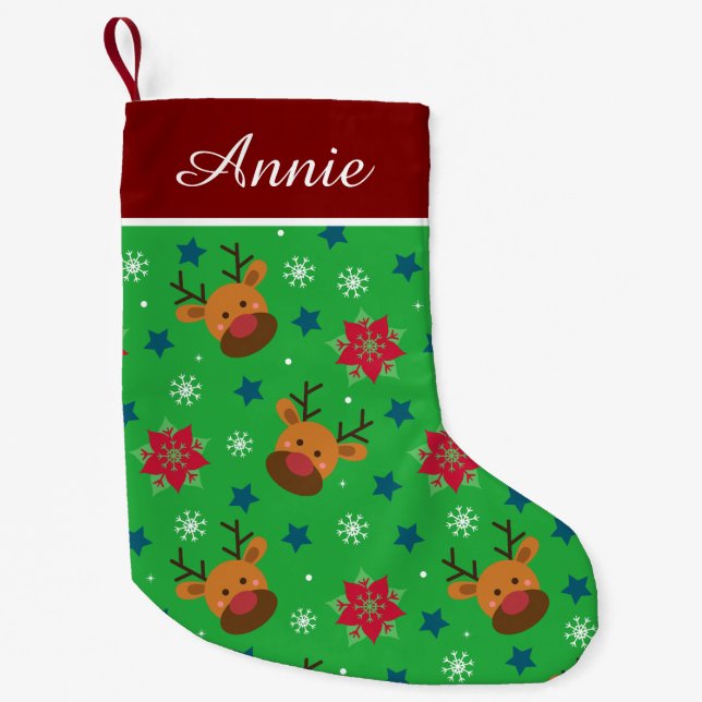 Petite Chaussette De Noël Cute Reindeer & Snowflake Personalized (Devant)