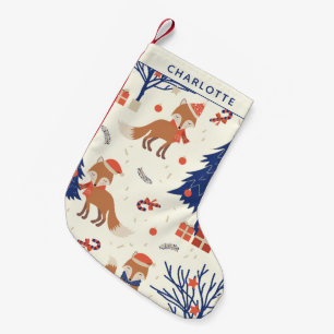 Petite Chaussette De Noël Cute renard rétro et sapin de Noël Personnalisé