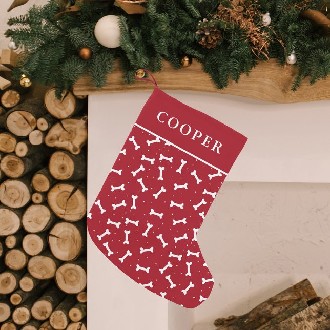 Petite Chaussette De Noël Cute rouge et blanc Motif d'os de chien personnali (Créateur téléchargé)