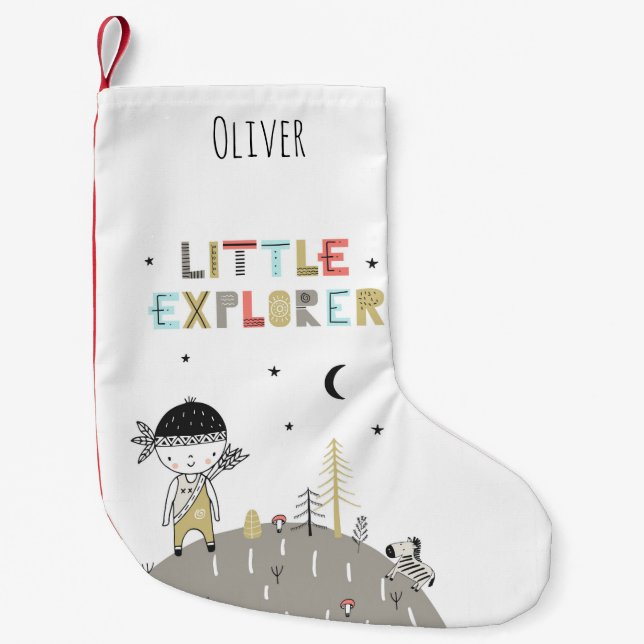 Petite Chaussette De Noël Cute Scandinave Petit Explorer Personnalisé (Devant)