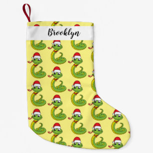 Petite Chaussette De Noël Cute serpent vert avec chapeau santa dessin animé