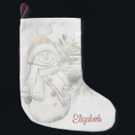 Petite Chaussette De Noël Cute Snowman avec chapeau de Père Noël - Personnal<br><div class="desc">Adorable bonhomme de neige avec chapeau santa et votre nom.</div>