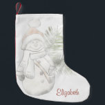 Petite Chaussette De Noël Cute Snowman avec chapeau de Père Noël - Personnal<br><div class="desc">Adorable bonhomme de neige avec chapeau santa et votre nom.</div>