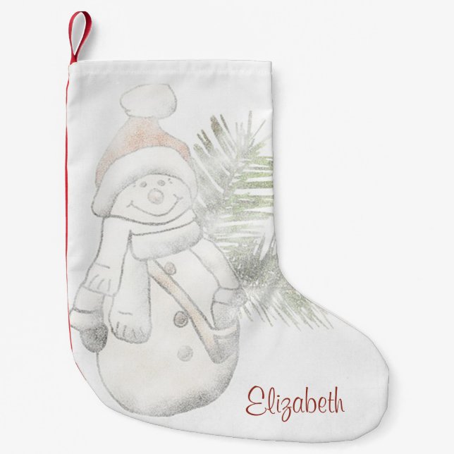Petite Chaussette De Noël Cute Snowman avec chapeau de Père Noël - Personnal (Devant)