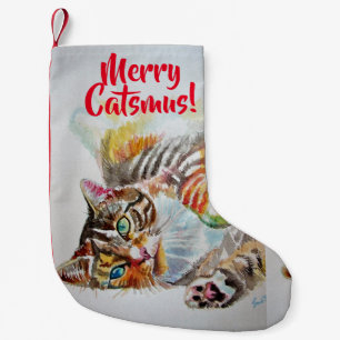 Petite Chaussette De Noël Cute Tabby Cat Merry Catsmus Séjour de Noël