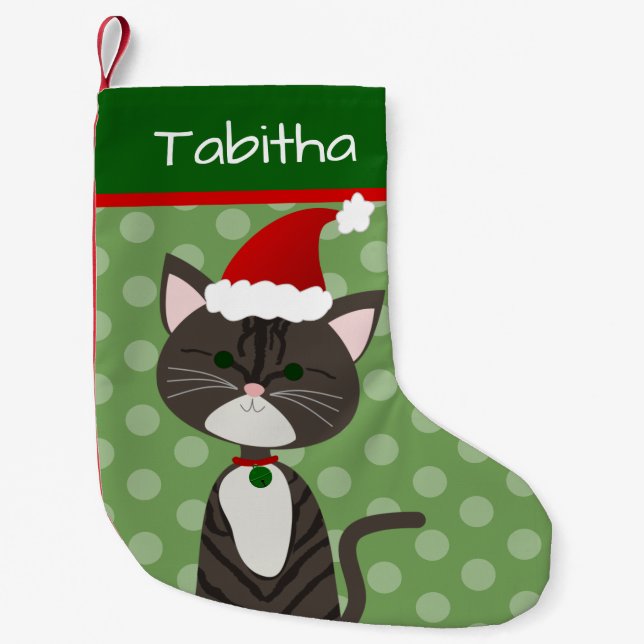 Petite Chaussette De Noël Cute tabby Père Noël Chat (Devant)