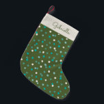 Petite Chaussette De Noël Cute Winter Pois Spots Vert Personnalisé<br><div class="desc">Pois d'hiver personnalisés Spots en vert et Turquoise Noël Stocker</div>