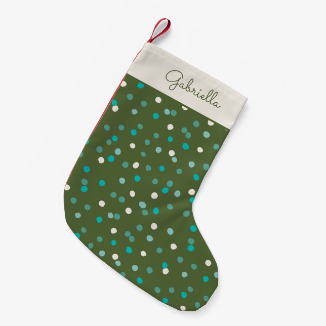 Petite Chaussette De Noël Cute Winter Pois Spots Vert Personnalisé (Devant (Accrochage))