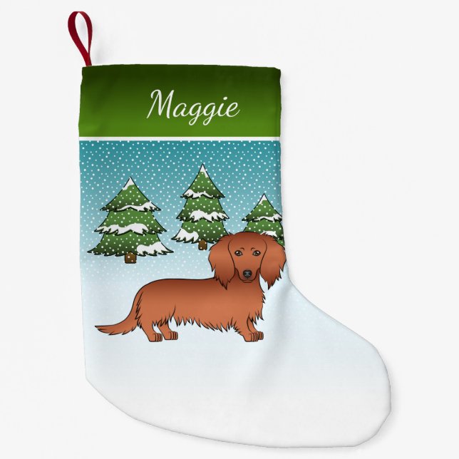 Petite Chaussette De Noël Dachshund aux longs poils rouges mignon - Forêt d' (Devant)