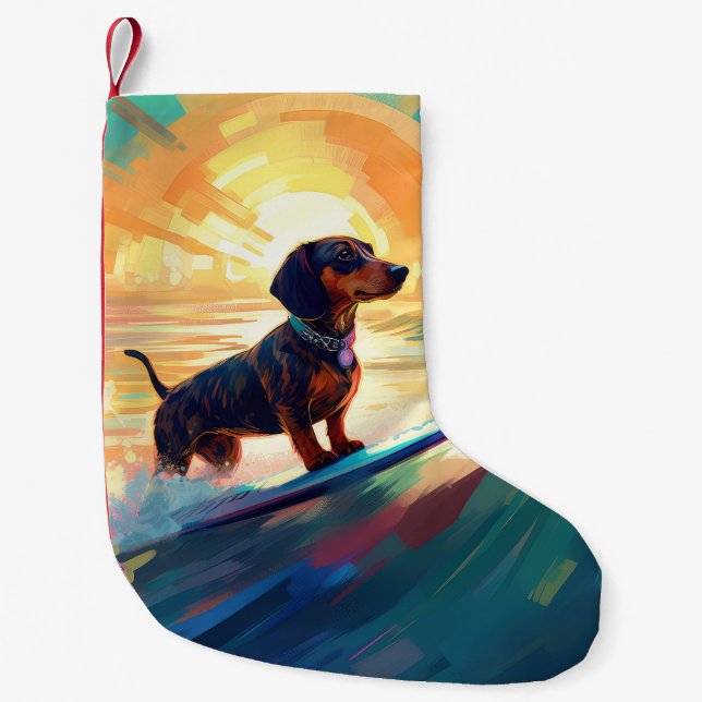 Petite Chaussette De Noël Dachshund Beach Surf Peinture (Devant)
