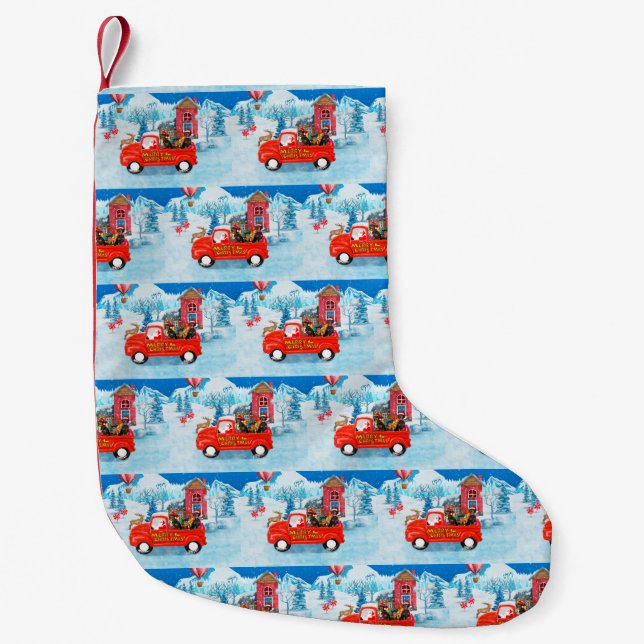 Petite Chaussette De Noël Dachshund Chien en livraison de Noël Camion Neige (Devant)