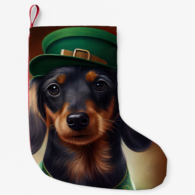 Petite Chaussette De Noël Dachshund Dog en tenue de la Saint Patrick (Devant)