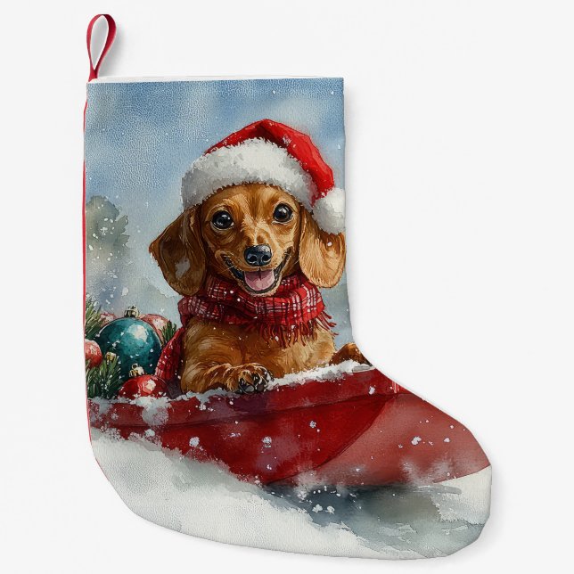Petite Chaussette De Noël Dachshund Dog in Sledge Let it neige Noël (Devant)