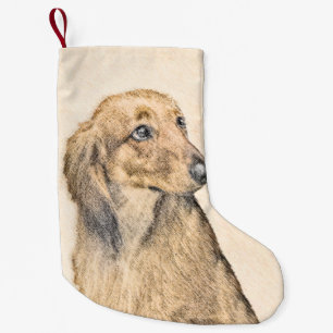 Petite Chaussette De Noël Dachshund (Longhaerien) Peinture - Art Chien origi