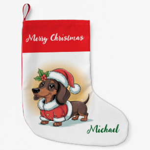 Petite Chaussette De Noël Dachshund personnalisé en chapeau de Père Noël Noë