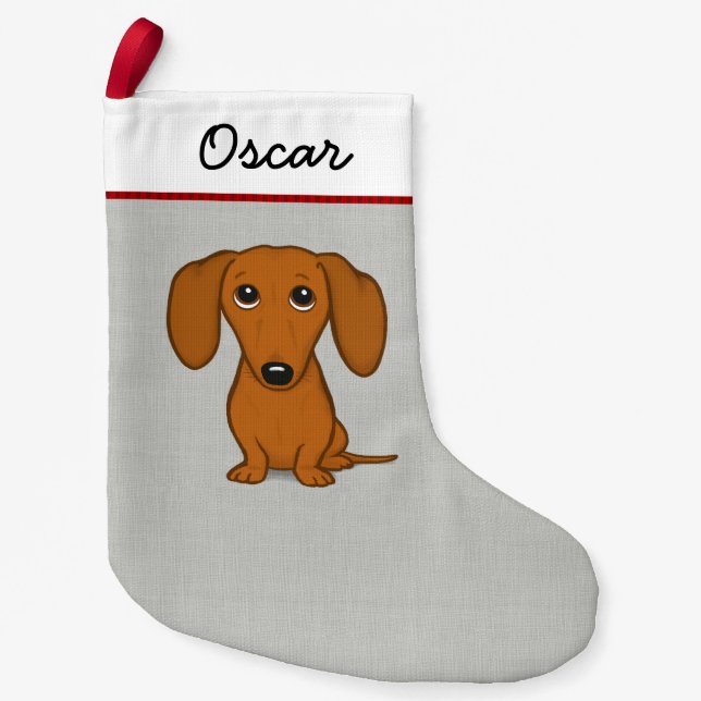 Petite Chaussette De Noël Dachshund rouge mou| Drôle de Wiener Dog (Devant)