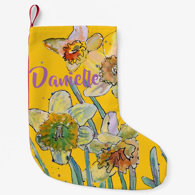 Petite Chaussette De Noël Daffodil Aquarelle Fleurs Nom Floral Stocking (Devant)