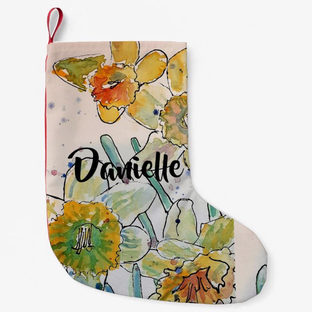 Petite Chaussette De Noël Daffodil Aquarelle Fleurs Nom Floral Stocking (Devant)