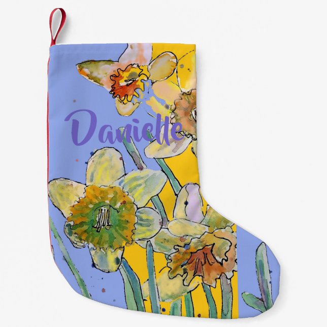 Petite Chaussette De Noël Daffodil Aquarelle Fleurs Nom Floral Stocking (Devant)