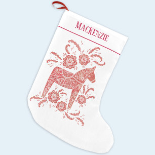 Petite Chaussette De Noël Dala Suédoise Cheval Folse Art Personnalisé Rouge