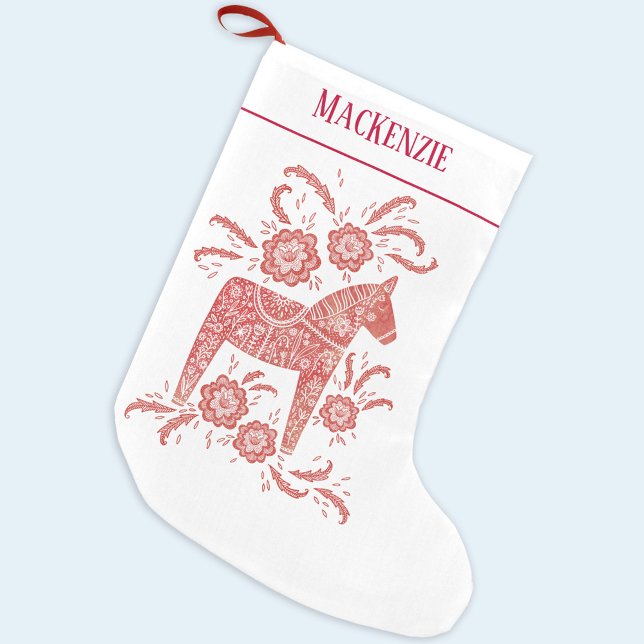 Petite Chaussette De Noël Dala Suédoise Cheval Folse Art Personnalisé Rouge  (Créateur téléchargé)