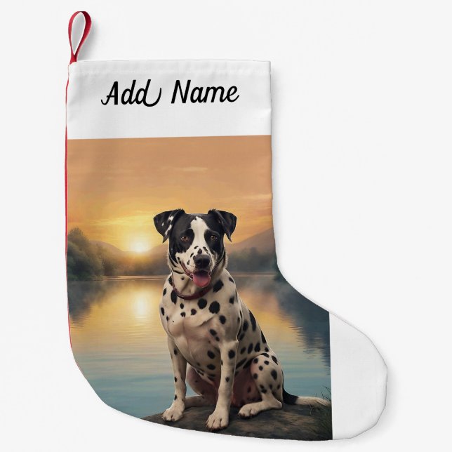 Petite Chaussette De Noël Dalmatien au bord d'un lac (Devant)