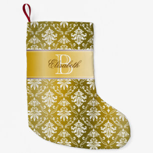 Petite Chaussette De Noël Damassé d'or/jaune de monogramme