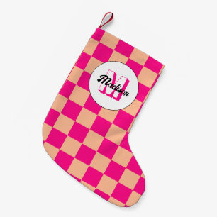 Petite Chaussette De Noël Damier pêche rose chaud géométrique rétro Monogram
