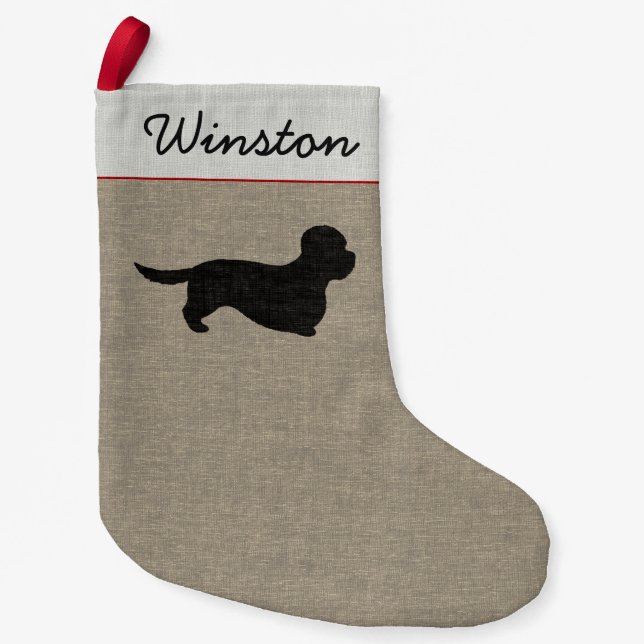 Petite Chaussette De Noël Dandie Dinmont Terrier Silhouette (Devant)