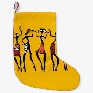 Petite Chaussette De Noël Danseurs Africains, Silhouette Ethnique Vintage.