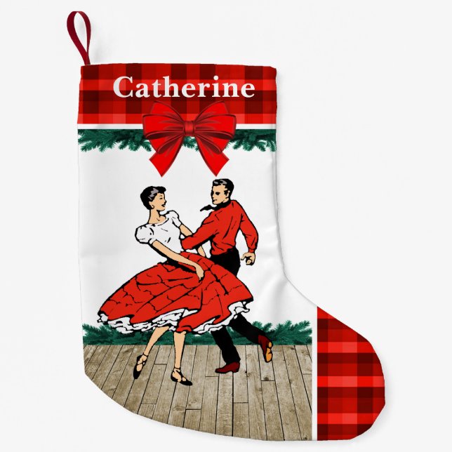 Petite Chaussette De Noël Danseurs carrés À Plaque Rouge (Devant)