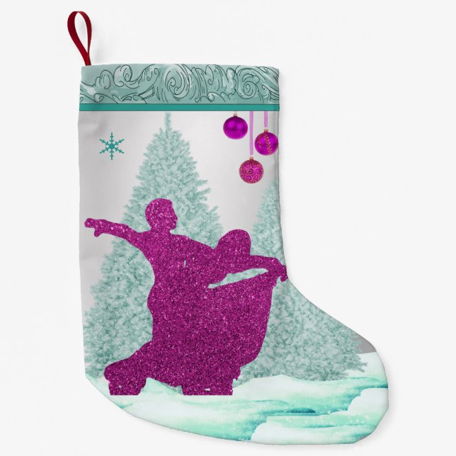Petite Chaussette De Noël Danseurs de salle de bal avec la neige d'arbres (Devant)