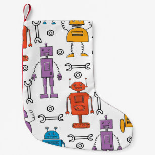 Petite Chaussette De Noël De mignons robots à doodle. Motif sans couture. Ch