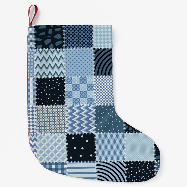 Petite Chaussette De Noël Décor de courtepointe, patchwork géométrique, tons (Devant)