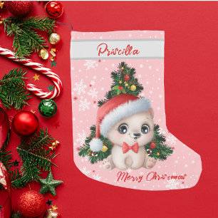 Petite Chaussette De Noël Décor de Noël Cute Chat Classique Rose