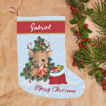 Petite Chaussette De Noël Décor de Noël Cute Reindeer Classic<br><div class="desc">Jour de Noël de rennes lunaires avec nom Célébrez la saison avec ce ravissant stock de Noël, avec un renne mignon entouré de cadeaux sous un sapin de Noël dans un pays merveilleux enneigé. Le design fantaisiste de l'hôtel est parfait pour les enfants, ajoutant un charme ludique à tout décor...</div>