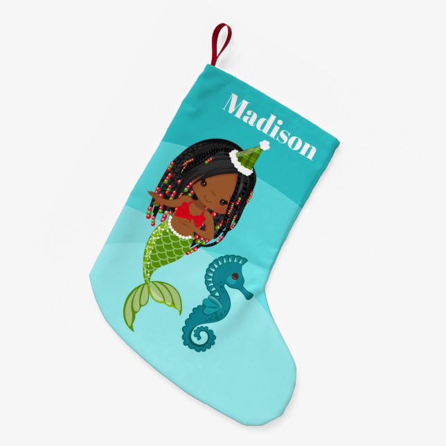 Petite Chaussette De Noël Décor de sirène afro-américaine (Devant (Accrochage))