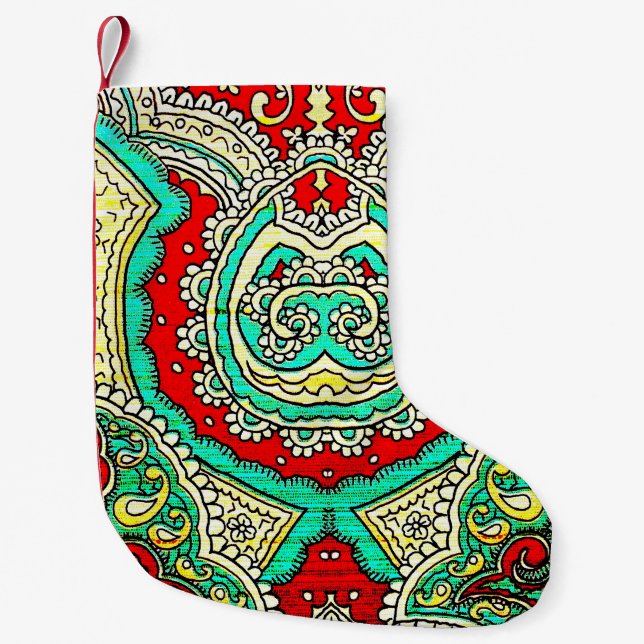 Petite Chaussette De Noël Décor néon arabesque : style années 80. (Devant)