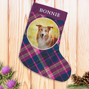 Petite Chaussette De Noël Décor pour animaux à motif tartan plaid personnali