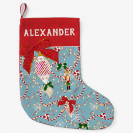Petite Chaussette De Noël Décoration de noix festive bleu ciel avec canne à