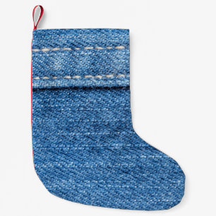 Petite Chaussette De Noël Dénim Bleu : Jeans Classique Texture.